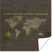 Poster Wereldkaart - Krant - Groen - 30x30 cm