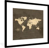 Fotolijst incl. Poster - wereldkaart - Vintage - Windroos - 40x40 cm - Posterlijst