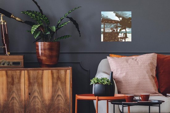 Poster Strand - Palmboom - Hut - 30x30 cm