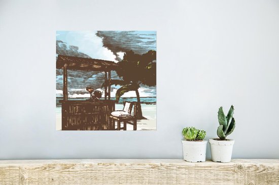 Poster Strand - Palmboom - Hut - 30x30 cm