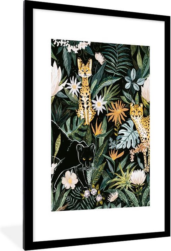 Fotolijst incl. Poster - Jungle - Planten - Panter - 60x90 cm - Posterlijst