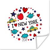 Poster New York - Rond - Taxi - 30x30 cm