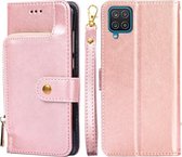 Voor Samsung Galaxy A12 Rits Tas PU + TPU Horizontale Flip Lederen Case met Houder & Kaartsleuf & Portemonnee & Lanyard (Rose Goud)