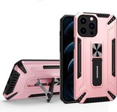 War-god Armor TPU + PC Schokbestendige magnetische beschermhoes met opvouwbare houder voor iPhone 13 Pro (roségoud)