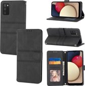 Voor Samsung Galaxy A03s Reliëf Gestreepte Magnetische Gesp PU + TPU Horizontale Flip Lederen Case met Houder & Kaartsleuf & Portemonnee & Fotolijst & Sling (Zwart)