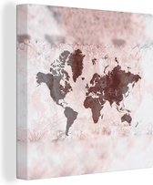 Canvas Wereldkaart - 90x90 - Wanddecoratie Wereldkaart - Bloem - Paars