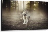 Canvas  - Wolf in het Bos - 120x80cm Foto op Canvas Schilderij (Wanddecoratie op Canvas)