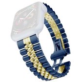 Vijf kralen roestvrijstalen vervangende horlogebanden voor Apple Watch Series 6 & SE & 5 & 4 40 mm / 3 & 2 & 1 38 mm (blauw + goud)