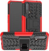 Voor OnePlus Nord CE 5G Bandtextuur Schokbestendig TPU + pc-beschermhoes met houder (rood)