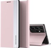Voor Samsung Galaxy Note20 Ultra Side Gegalvaniseerde Magnetische Ultradunne Horizontale Flip Lederen Case met Houder (Roze)