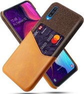 Voor Samsung Galaxy A50 Doek Textuur PC + PU lederen achterkant Schokbestendig hoesje met kaartsleuf (oranje)