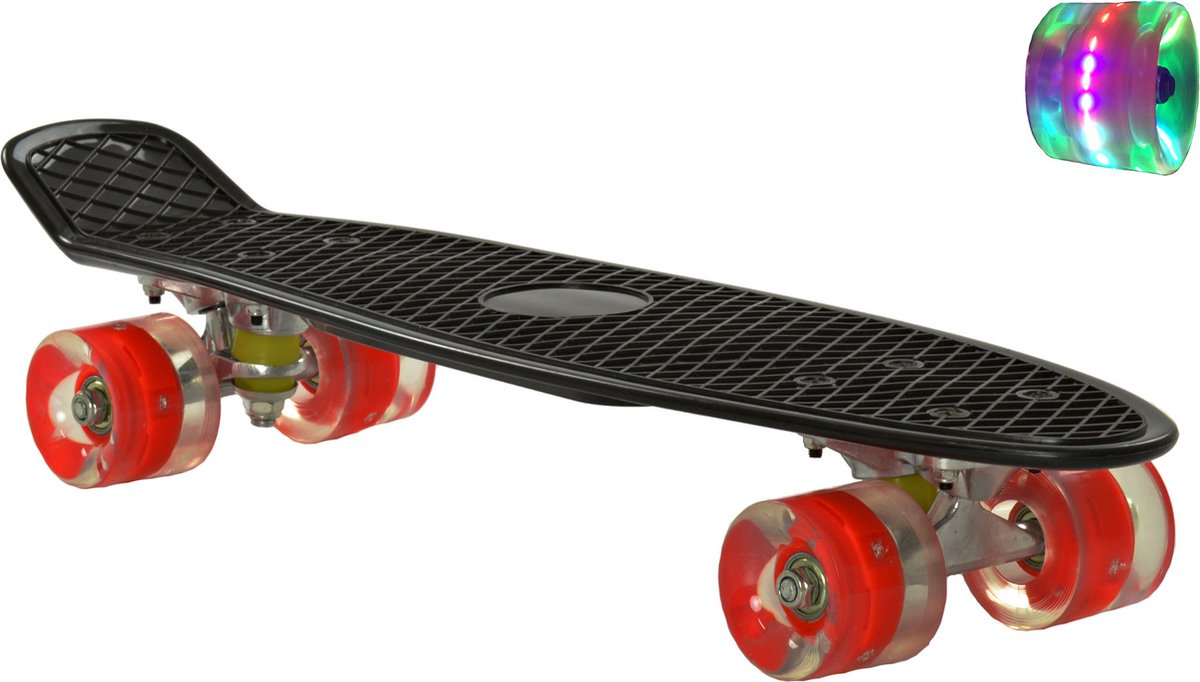 2Cycle - Skateboard - LED Wielen - Penny board - Zwart-Rood - 22.5 inch - 56cm - Diverse Kleuren