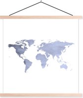 Affiche scolaire - Wereldkaart - Argent - Wit - 60x60 cm - Lattes vierges