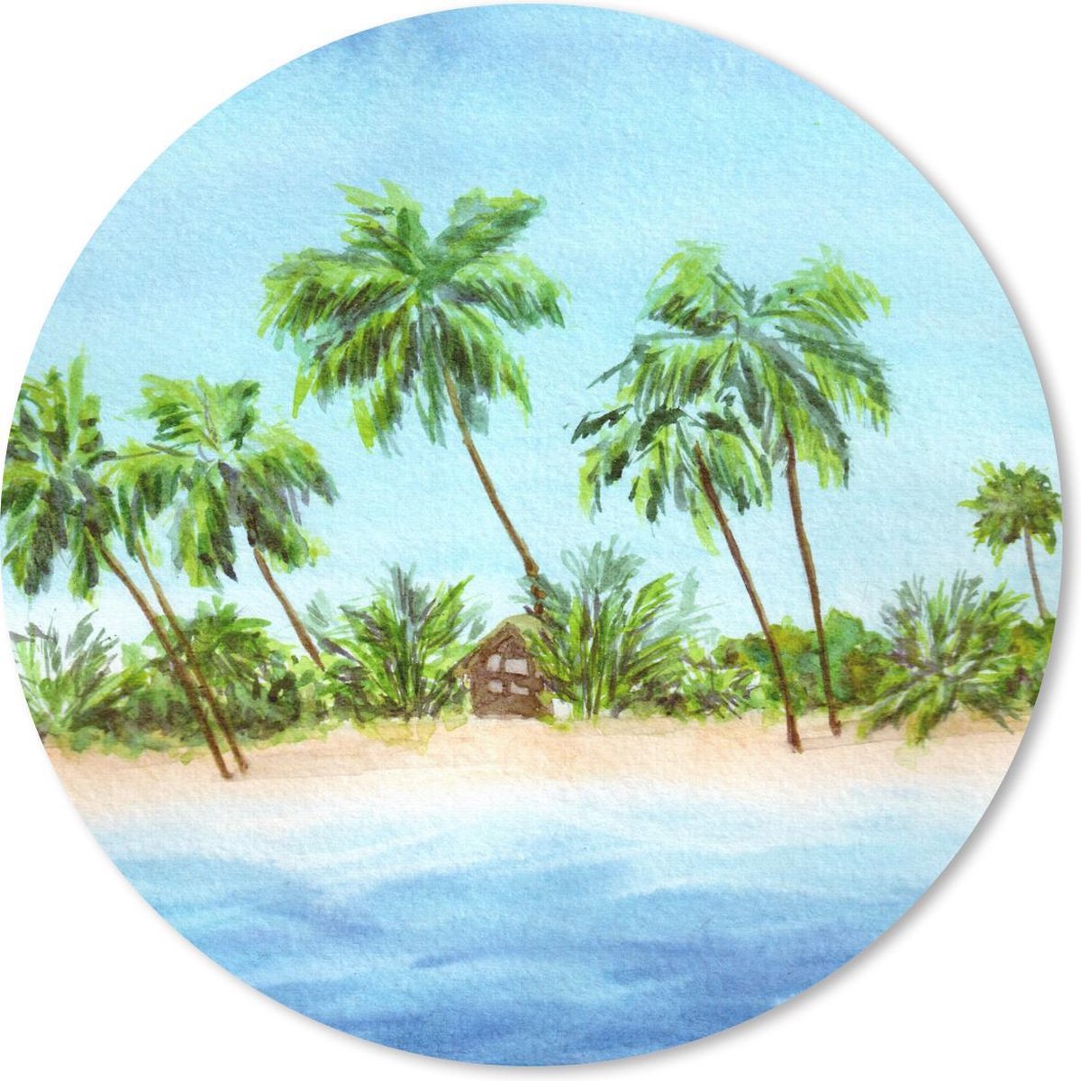 Muismat rond 20x20 cm - Mousepad Palmboom- Strand - Hut - Ronde muismatten