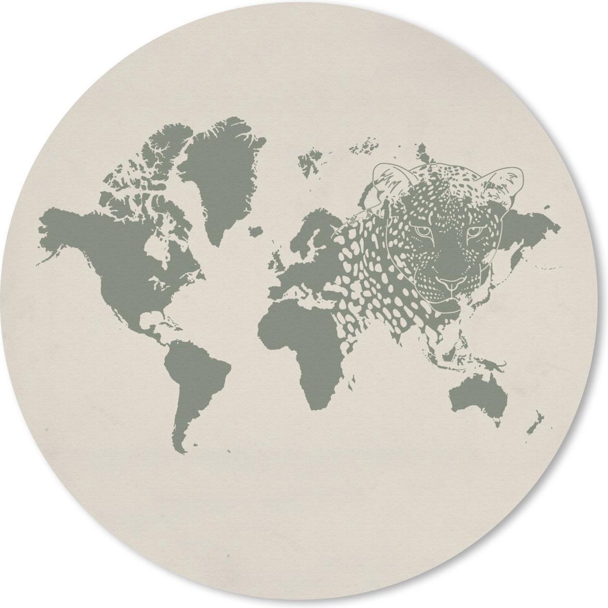 Muismat rond 20x20 cm - Mousepad Wereldkaart - Grijs - Panter - Ronde muismatten