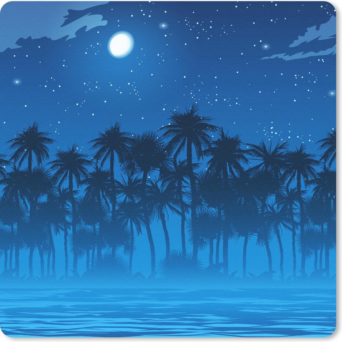 Muismat 20x20 cm - Mousepad Palmboom - Strand - Maan - Muismatten