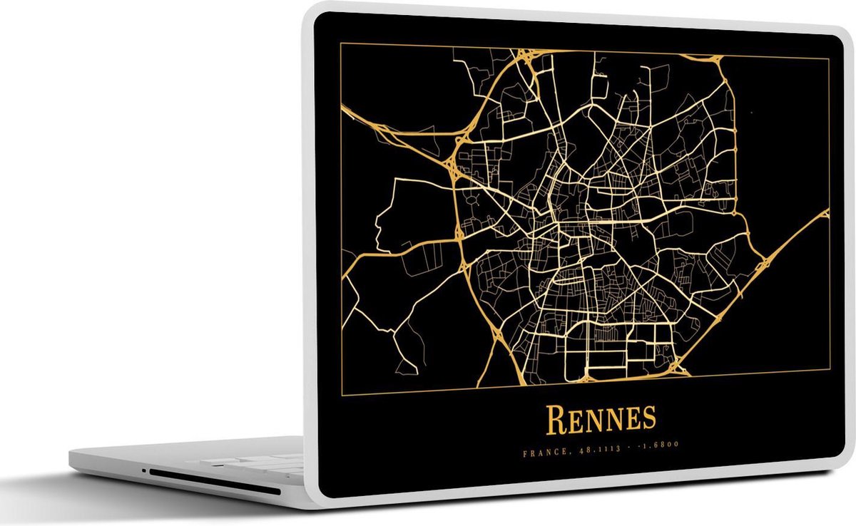 Laptop sticker - 14 inch - Kaart - Rennes - Frankrijk - Goud - Zwart - 32x5x23x5cm - Laptopstickers - Laptop skin - Cover