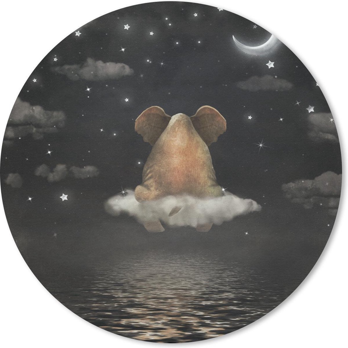 Muismat rond 20x20 cm - Mousepad Olifant - Maan - Sterrenhemel - Ronde muismatten
