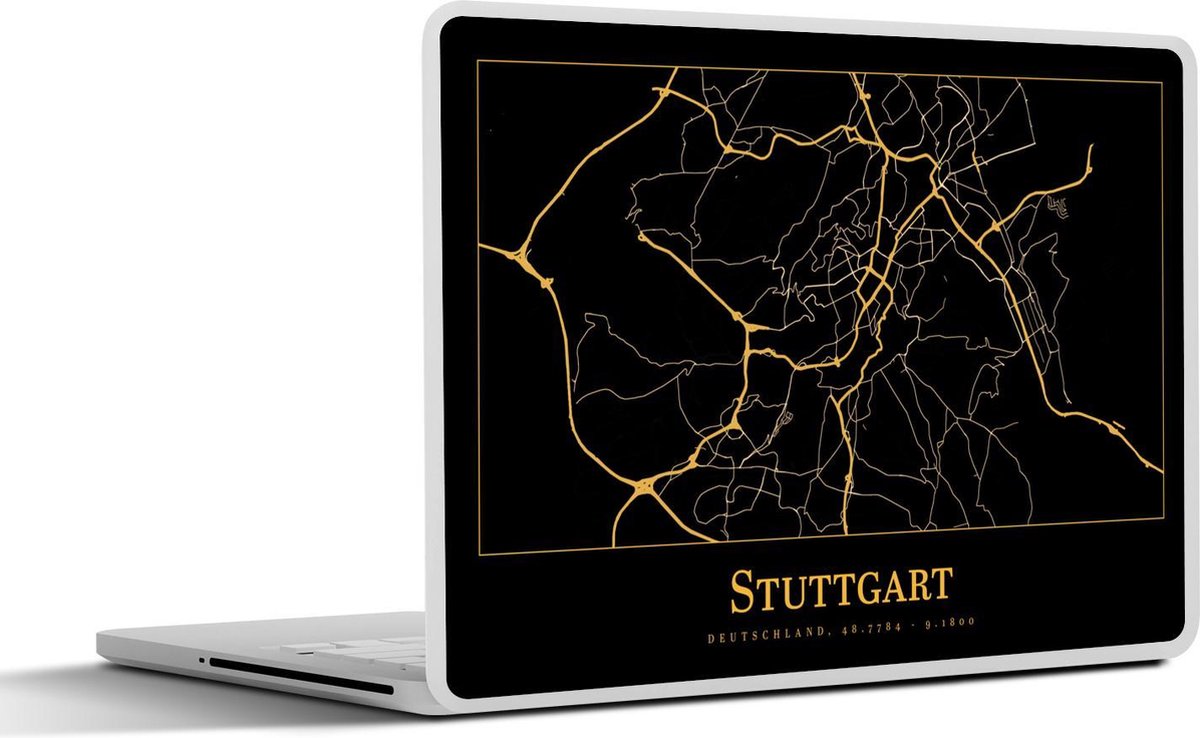 Laptop sticker - 10.1 inch - Kaart - Stuttgart - Goud - Zwart - 25x18cm - Laptopstickers - Laptop skin - Cover