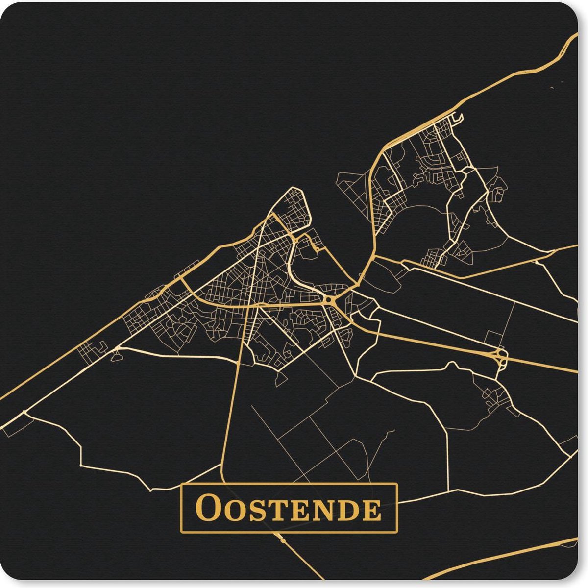 Muismat 30x30 cm - Mousepad Kaart - Oostende - België - Goud - Zwart - Muismatten