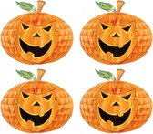Set van 4x stuks horror decoratie honeycomb pompoen met gezicht 30 cm - Halloween lampion