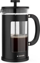 Navaris French Press koffiemaker - 1 liter - Voor 8 koppen - Cafetière van glas met roestvrijstalen filter - Voor koffie en thee - Zwart