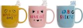 Mok DKD Home Decor Geel Blauw Roze Porselein dieren (3 pcs)