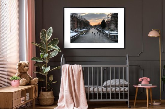 Affiche avec cadre Amsterdam - Patinage - Hiver - 120x80 cm