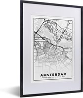 Fotolijst incl. Poster - Kaart - Amsterdam - Zwart - Wit - 30x40 cm - Posterlijst