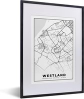 Fotolijst incl. Poster - Kaart - Westland - Zwart - Wit - 30x40 cm - Posterlijst