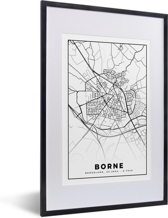 Fotolijst incl. Poster - Kaart - Borne - Zwart - Wit - 40x60 cm - Posterlijst