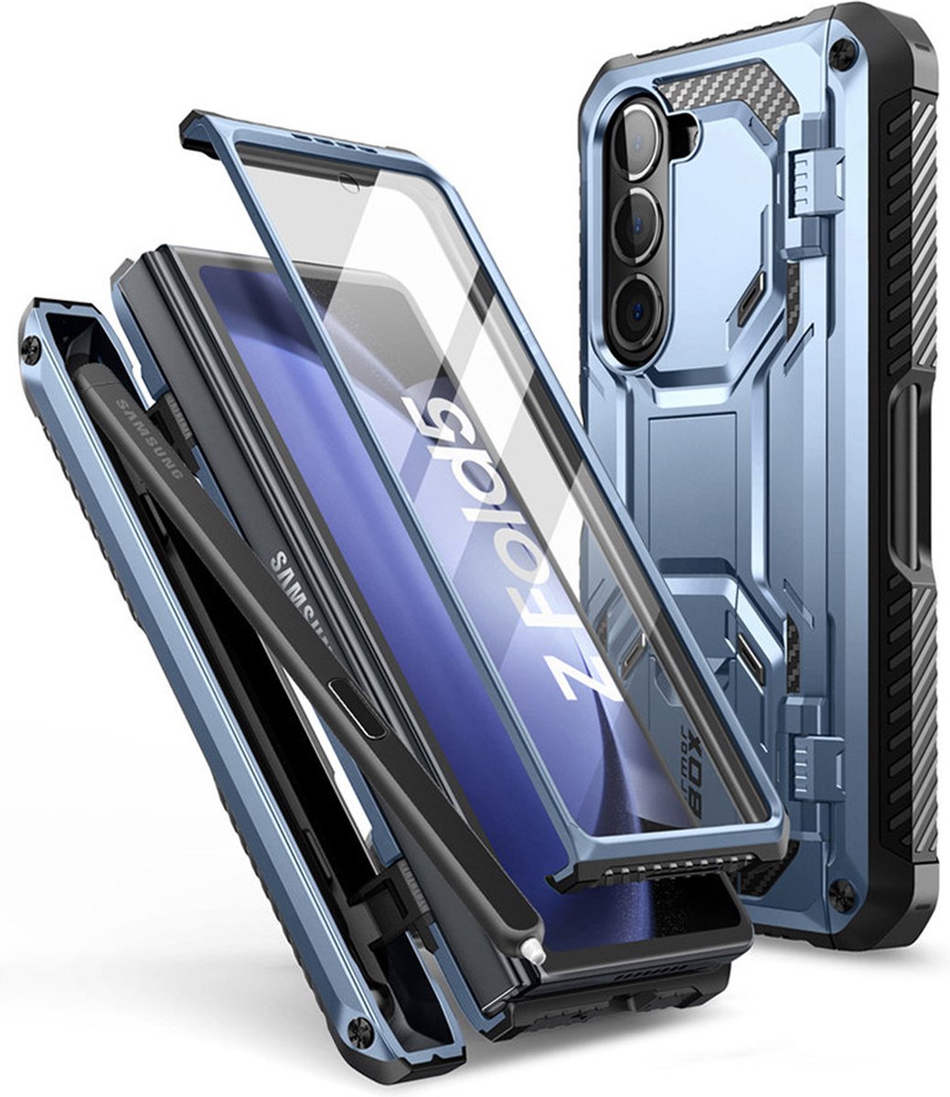 Armorbox Geschikt Voor Galaxy Z Fold5 hoesje met screen protector en penhouder - Icy Blue