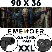 EMENDER - Muismat XXL Professionele Bureau Onderlegger – Scarry Clown - Gaming Muismat Enge Clown - Bureau Accessoires Anti-Slip Mousepad Griezelig - 90x36 - Zwart