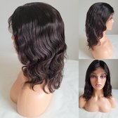 Braziliaanse Dames Remy pruik 14 inch - donkerbruine golf pruik - 100% human hair - 13x1 lace front wigs