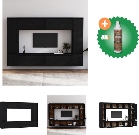 vidaXL Tv-meubelen 8 st massief grenenhout zwart - Kast - Inclusief Houtreiniger en verfrisser