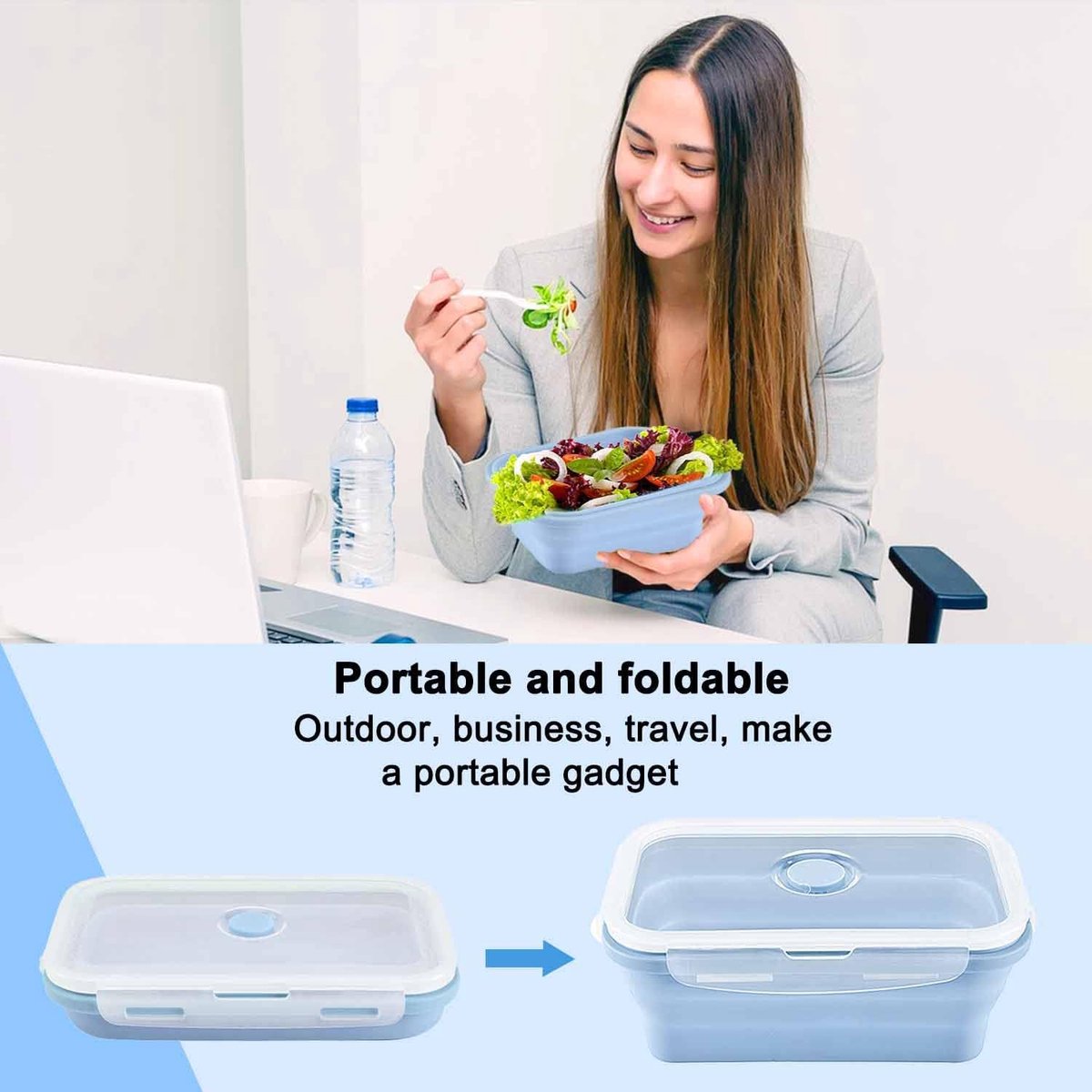 2 stuks vouwbare broodtrommel, 550ML vouwbare dozen met deksel, vouwbare lunchbox, Bento Box, vouwbare broodtrommel, siliconen voedselcontainerset, geschikt voor magnetron & vriezer (Groen, Roze