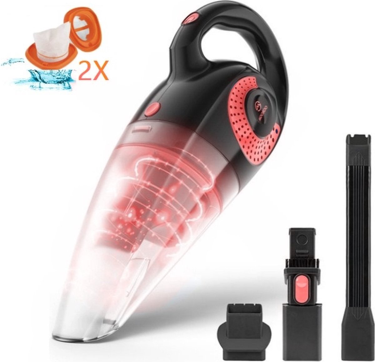 MooSoo Kruimelzuiger Snoerloos - Nat&Droog -Handstofzuiger - Sterke zuigkracht - 8500PA - kruimeldieven Longlife Filter - M4 - Zwart / Rood