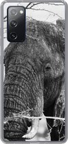 Geschikt voor Samsung Galaxy S20 FE hoesje - Olifant - Dieren - Takken - Natuur - Zwart wit - Siliconen Telefoonhoesje