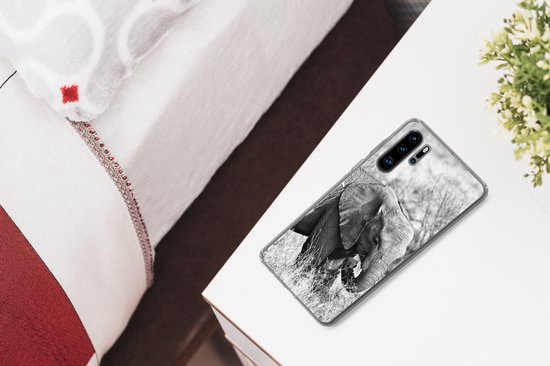 Convient pour coque Huawei P30 Pro - Éléphant - Animaux - Herbe - Zwart et blanc - Étui de téléphone en Siliconen