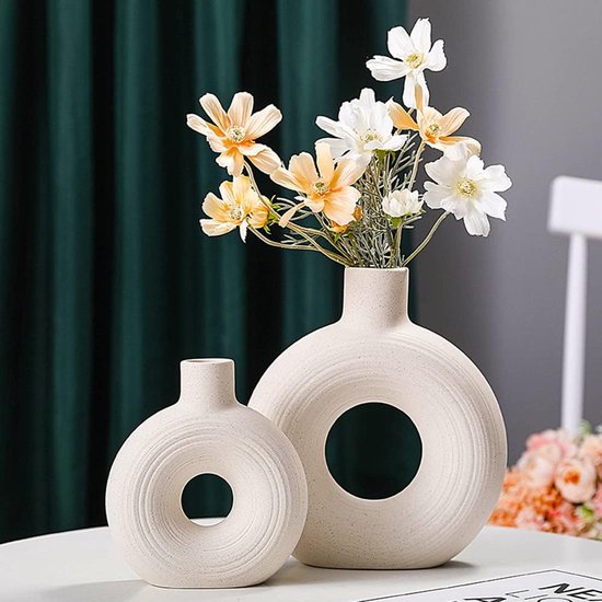 NUPTIO Kleine Witte Keramische Vaas: Decoratieve Bloemknop Vazen voor