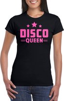 Bellatio Decorations Verkleed T-shirt dames - disco queen - zwart - glitter - jaren 70/80 - carnaval S