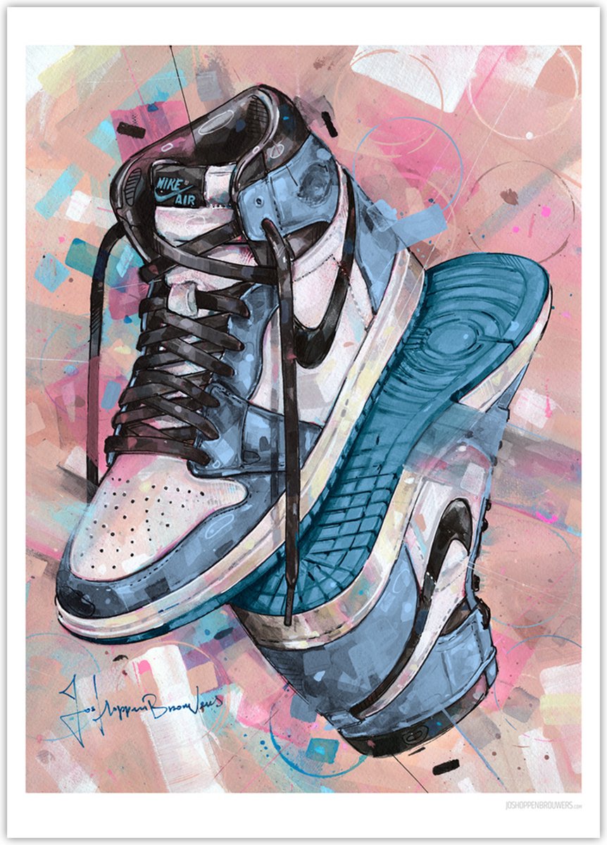 Sneaker poster upside down university blue 50x70 cm