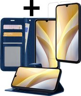 Hoesje Geschikt voor Samsung A15 Hoesje Book Case Hoes Wallet Cover Met Screenprotector - Hoes Geschikt voor Samsung Galaxy A15 Hoesje Bookcase Hoes - Donkerblauw