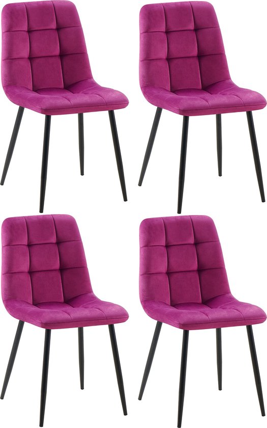 CLP Antibes Set van 4 eetkamerstoelen - Zonder armleuning - Velvet - purper