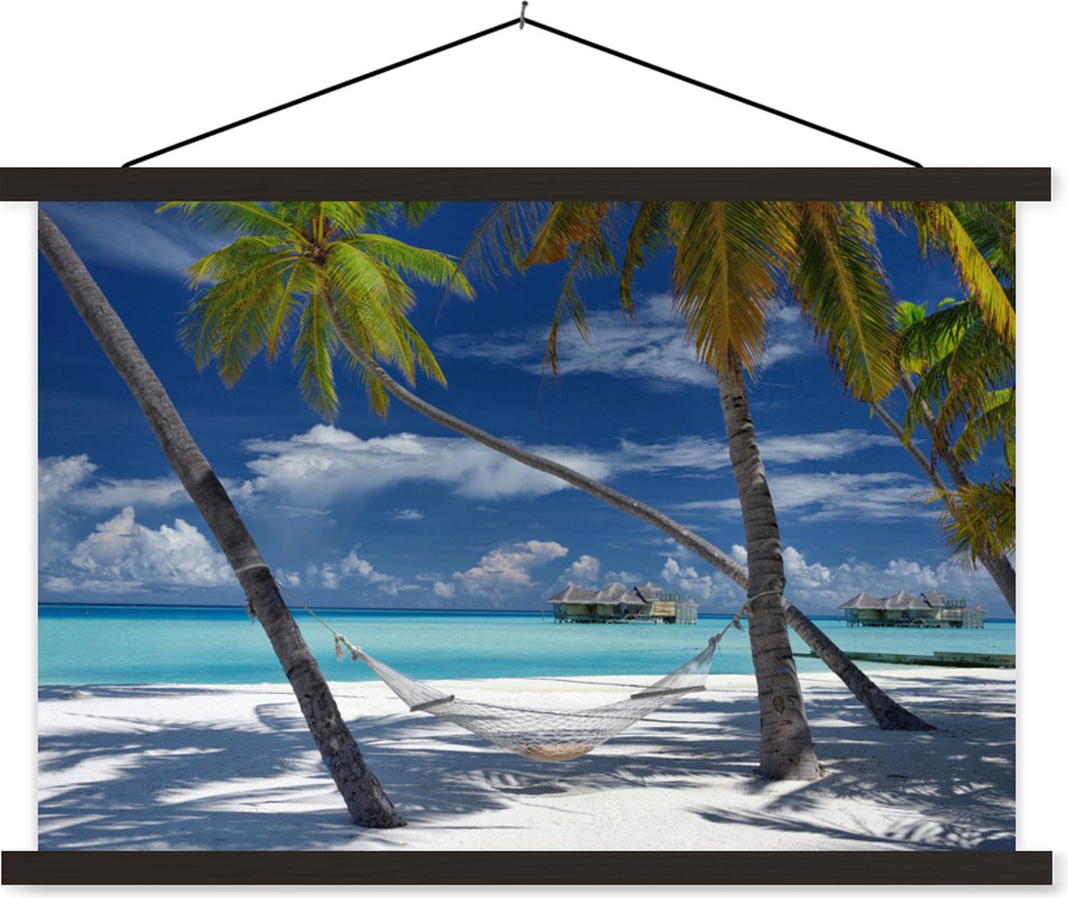 Posterhanger incl. Poster 60x40 cm - Schoolplaat - Strand - Zomer - Hangmat - Textielposter - Zwarte latten