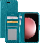 Hoes Geschikt voor Samsung S23 FE Hoesje Book Case Hoes Flip Cover Wallet Bookcase - Turquoise