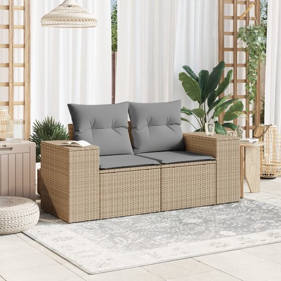 vidaXL-Tuinbank-2-zits-met-kussens-poly-rattan-beige