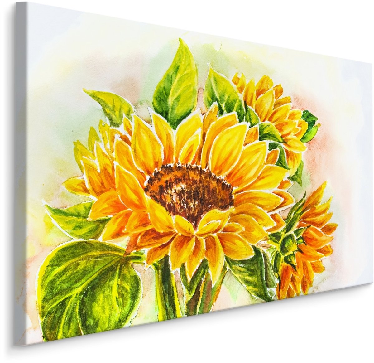 Schilderij - Zonnebloem in waterverf (print op canvas), premium print