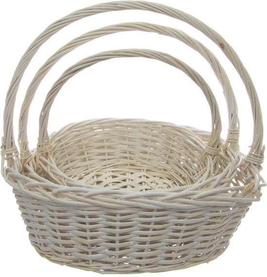 lot de 3 paniers blancs avec anse H36cm panier de Pâques pique-nique panier à pain rangement plantes décoration tissé à la main