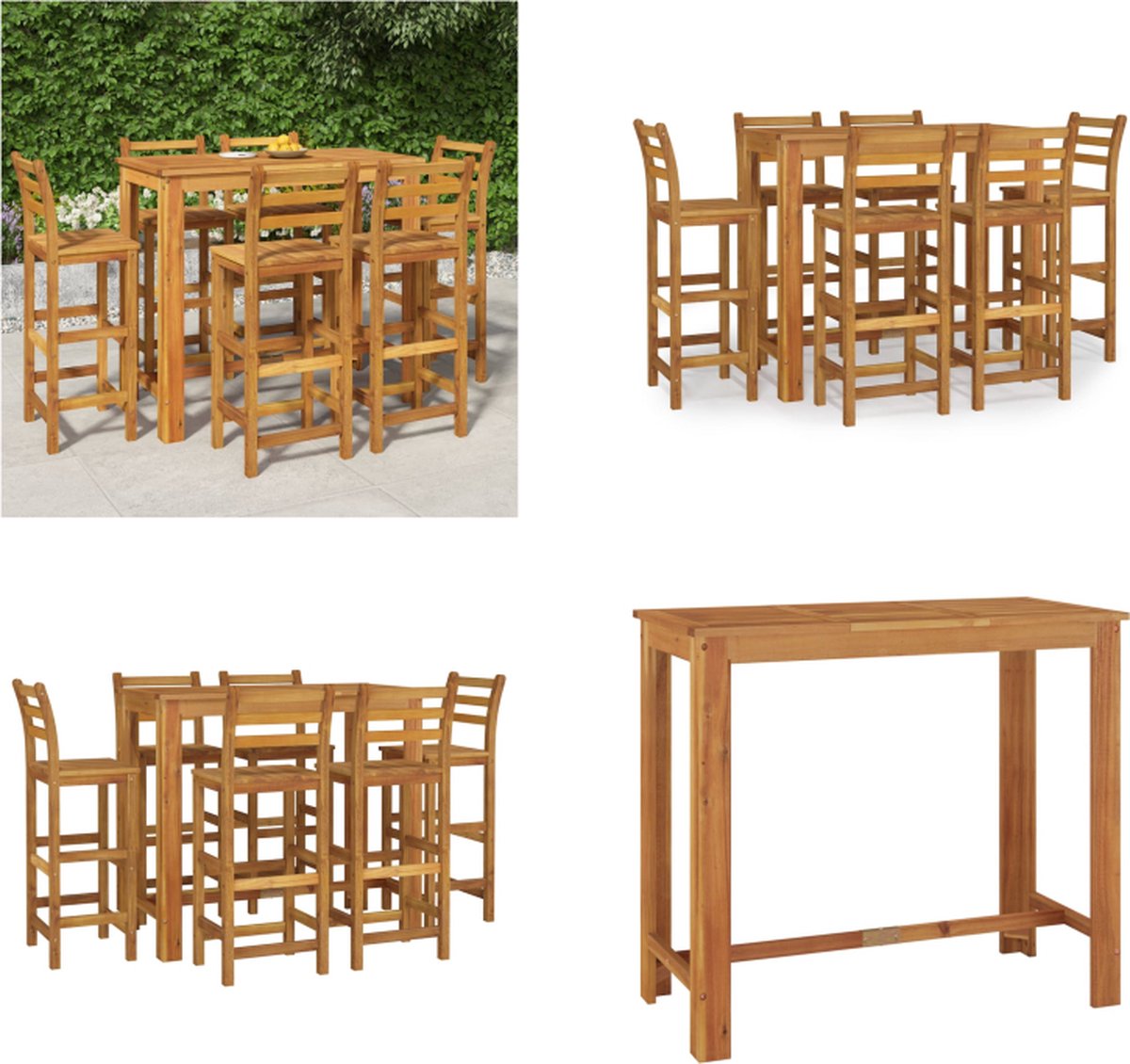 VidaXL 7-delige Tuinset massief acaciahout Bartafel Bartafels Statafel Hoge Tafel